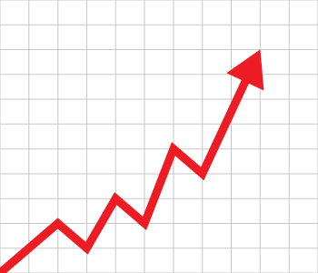 Chart with rising red arrow. Chart with rising red arrow.